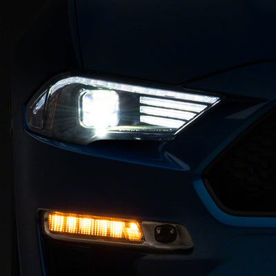 Raxiom 18-23 Ford Mustang GT EcoBoost LED Projector Headlights- Blk Housing (Clear Lens)