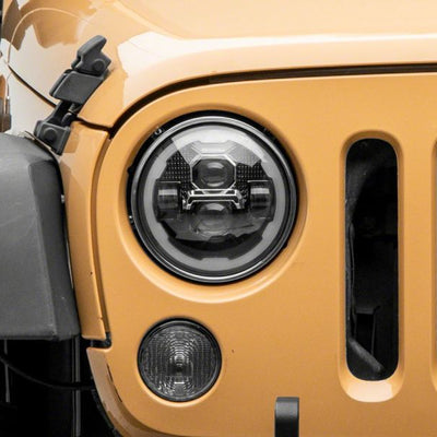 Raxiom 07-18 Jeep Wrangler JK Axial 7-In LED Headlights w/ DRL Turn Signals- Blk Housing (Clear)