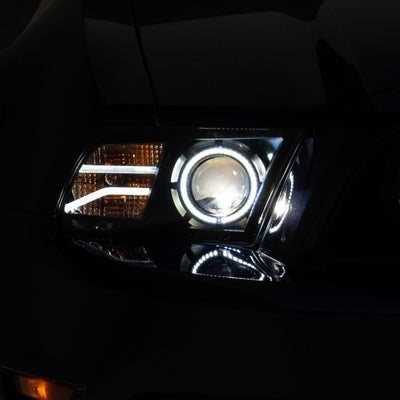 Raxiom 13-14 Ford Mustang LED Halo Projector Headlights- Black Housing (Clear Lens)