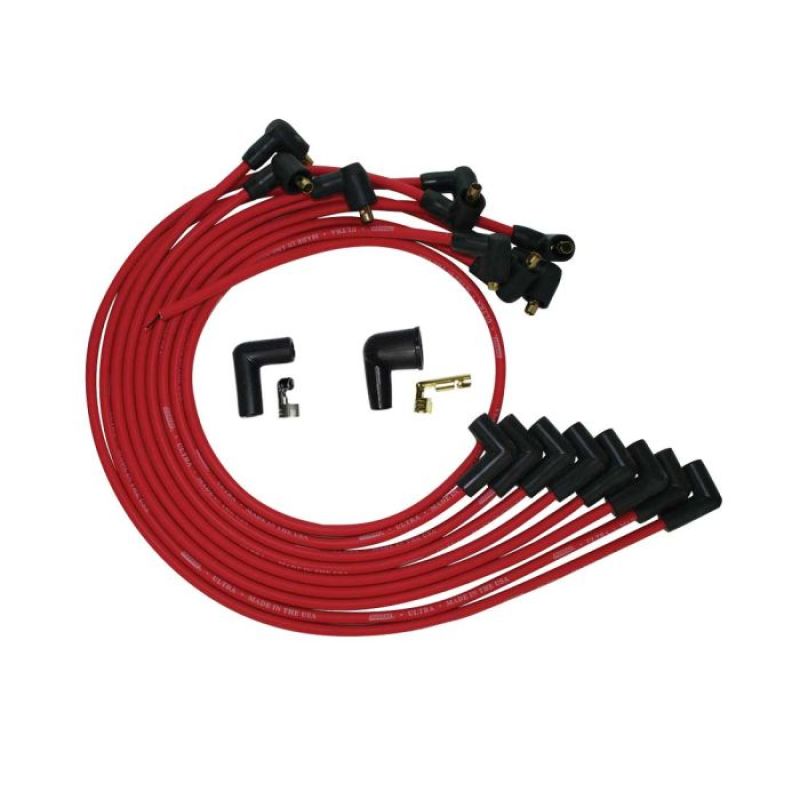 Moroso BBC Under The Header 90 Deg Plug Boots HEI Ultra Spark Plug Wire Set - Red