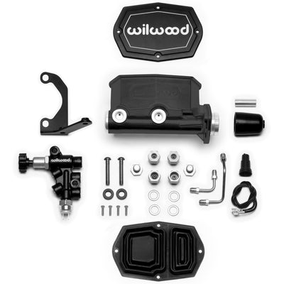 Wilwood Compact Tandem M/C - 1in Bore - w/Bracket and Valve (Pushrod) - Black