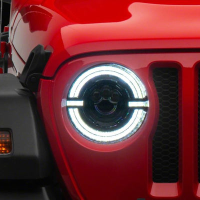 Raxiom 18-23 Jeep Wrangler JL Axial Series 9-In LED Angel Eye Headlights- Blk Housing (Clear Lens)