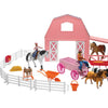 New Ray Toys Valley Ranch Set with Pink Barn, Horses, Cowgirls and Fences/ Scale 1:32