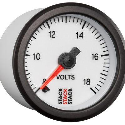 Autometer Stack 52mm 8-18V Pro Stepper Motor Battery Voltage Gauge - White