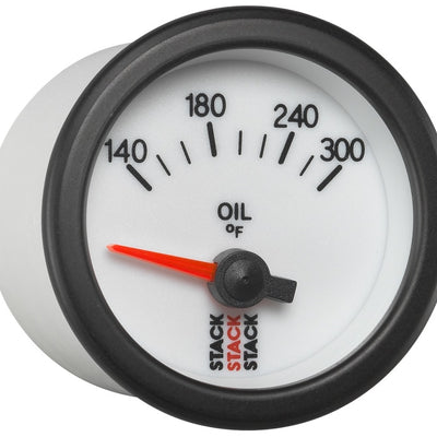 Autometer Stack 52mm 140-300 Deg F 1/8in NPTF Electric Oil Temp Gauge - White