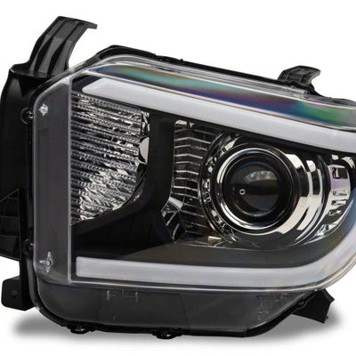 Raxiom 14-21 Toyota Tundra Axial Series Projector Headlights w/ LED Bar- Blk Housing (Clear Lens)