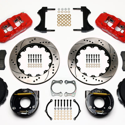Wilwood AERO4 Rear P-Brake Kit 14.00in Drilled Red Chevy 12 Bolt w/ C-Clips