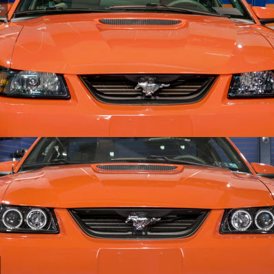 Raxiom 99-04 Ford Mustang Dual LED Halo Projector Headlights- Black Housing (Clear Lens)