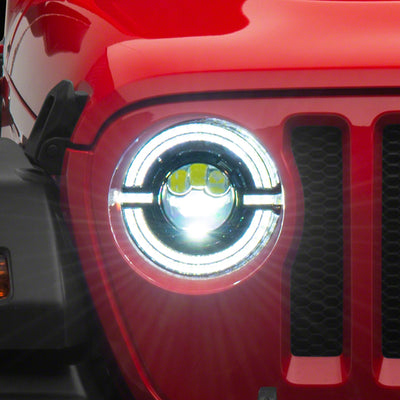 Raxiom 18-23 Jeep Wrangler JL Axial Series 9-In LED Angel Eye Headlights- Blk Housing (Clear Lens)