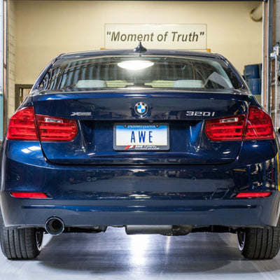 AWE Tuning BMW F30 320i Touring Exhaust &amp; Performance Mid Pipe - Chrome Silver Tip (102mm)