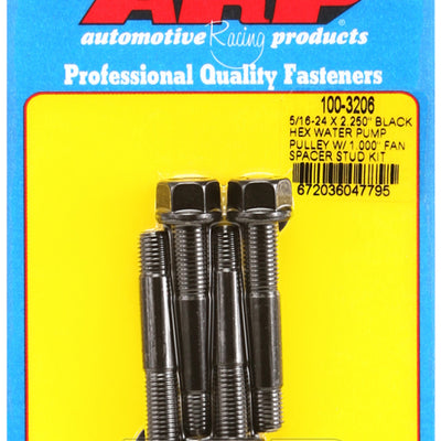 ARP 5/16-24 X 2.250 Black Hex Water Pump Pulley w/ 1.000in Fan Spacer Stud Kit