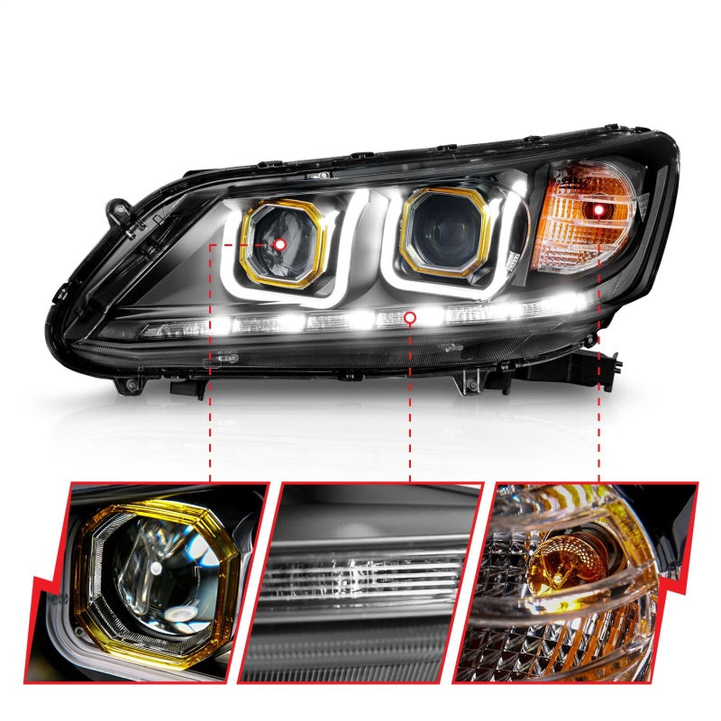 ANZO 2013-2015 Honda Accord (4dr ONLY) Projector Headlights w/ U-Bar Black