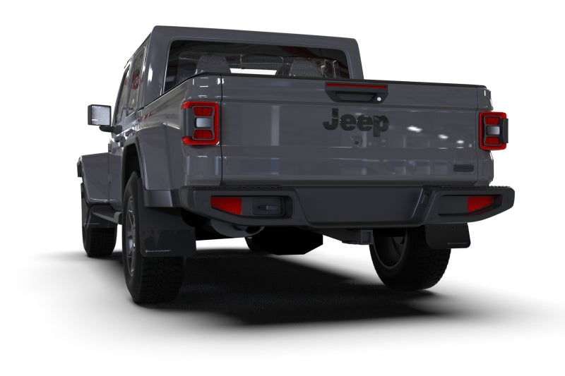 Rally Armor 19-25 Jeep JT Gladiator (Mojave/Rubicon) Black Mud Flap w/Metallic Black Logo