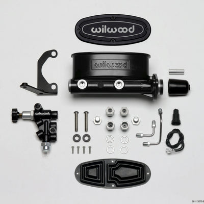 Wilwood HV Tandem M/C Kit w L/H Bracket & Prop Valve - 1 1/8in Bore Black
