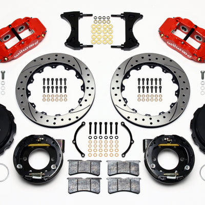 Wilwood Narrow Superlite 4R Rear P-Brk Kit 12.88in Drill Red 2005-2014 Mustang