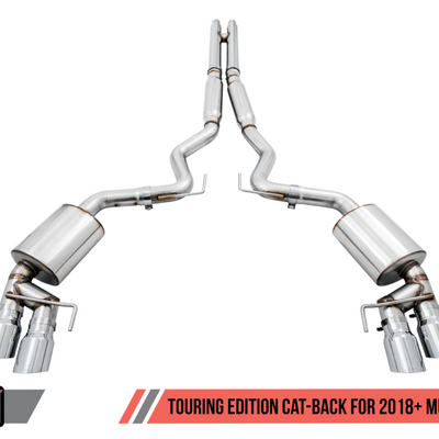 AWE Tuning 2018+ Ford Mustang GT (S550) Cat-back Exhaust - Touring Edition (Quad Chrome Silver Tips)