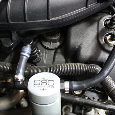 J&L 11-17 Ford Mustang V6 Passenger Side Oil Separator 3.0 - Clear Anodized