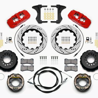 Wilwood AERO4 Rear Kit 14.00 Drilled Red 2005-2014 Mustang w/ BMR Suspn. w/Lines