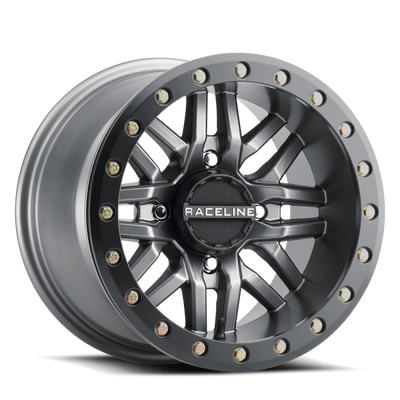 Raceline A91G Ryno 15x10in/4x137 BP/0mm Offset/110.18mm Bore - Gunmetal & Black Ring Beadlock Wheel