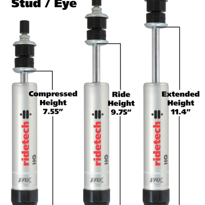 Ridetech HQ Series Shock Absorber Adjustable 3.85in Stroke Eye/Stud Mounting 7.55in x 11.4in