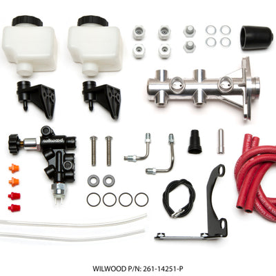 Wilwood Tandem Remote M/C Kit w L/H Bracket & Prop Valve - 1in Bore Ball Burnished
