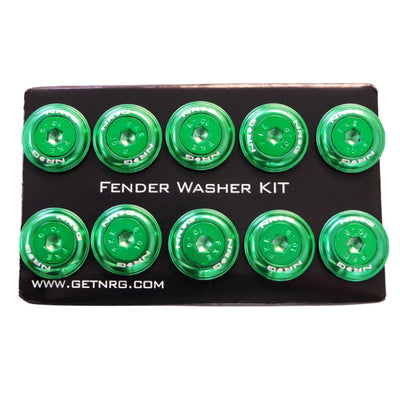 NRG Fender Washer Kit w/Color Matched M6 Bolt Rivets For Plastic (Green) - Set of 10