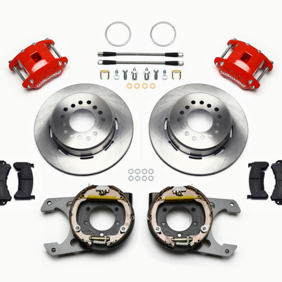 Wilwood D154 P/S Park Brake Kit Red Jeep Dana 35 2.56 Off 5-lug w/ lines
