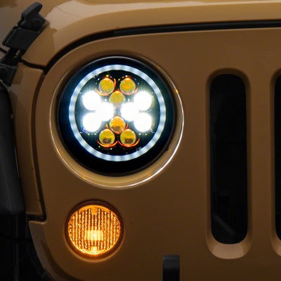 Raxiom 07-18 Jeep Wrangler JK Axial Spider LED Headlights w/Angel Eye Halo- Blk Housing (Clear Lens)