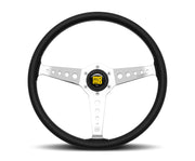 Momo California Steering Wheel 360 mm - Black Leather/White Stitch/Polished Spokes