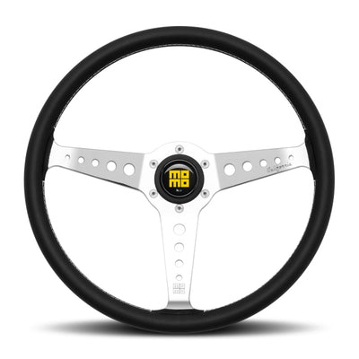 Momo California Steering Wheel 360 mm - Black Leather/White Stitch/Pol Spokes