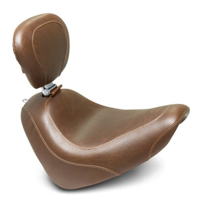 Mustang 18-21 Harley Fat Bob Wide Tripper Solo Seat w/Driver Backrest - Brown