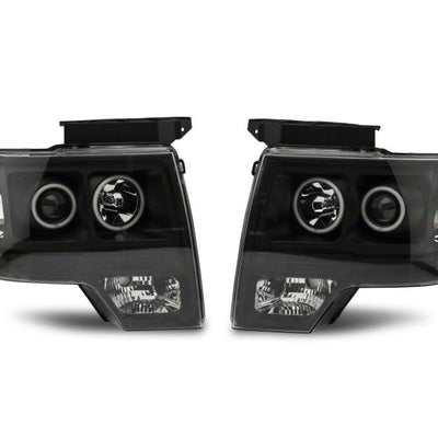 Raxiom 09-14 Ford F-150 Super White LED Halo Projector Headlights- Blk Housing (Clear Lens)