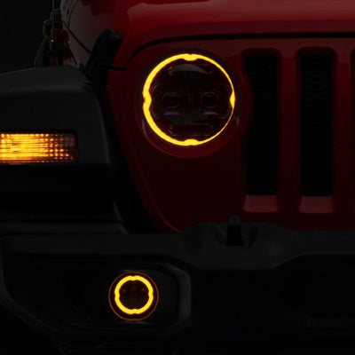 Raxiom 18-23 Jeep Wrangler JL Axial Series 9-In Angel Eye LED Headlights- Blk Housing (Clear Lens)