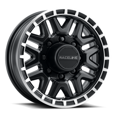 Raceline 953BM Krank 16x6in / 6x139.7 BP / 0mm Offset / 4.25mm Bore - Black & Machined Wheel