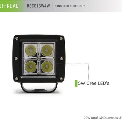 DV8 Offroad 3in Cube LED Light 20W Spot 5W LED - Chrome