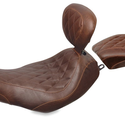Mustang 97-07 Harley Rd King, 06-07 Str Glide, 00-05 Eagle Wide Tripper Solo Seat w/DBR - Brown
