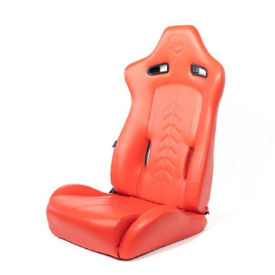 NRG Reclinable Sport Seats (Pair) The Arrow Red Vinyl w/ Pressed NRG Logo w/ Red Stitch