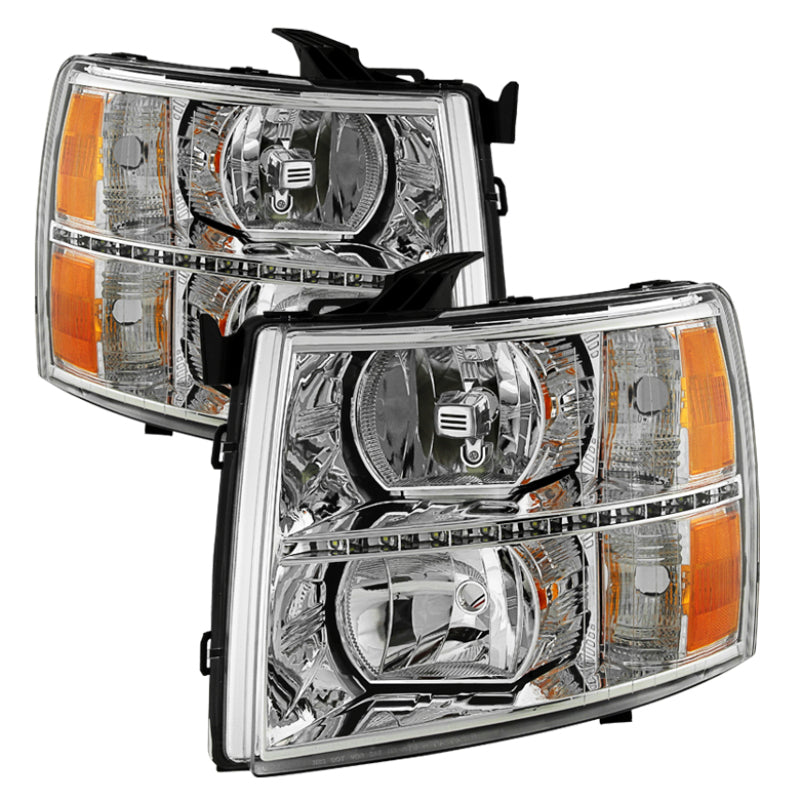 xTune Chevy Silverado 07-13 Crystal Headlights w/ DRL LED Design Black HD-JH-CS07-LED-C